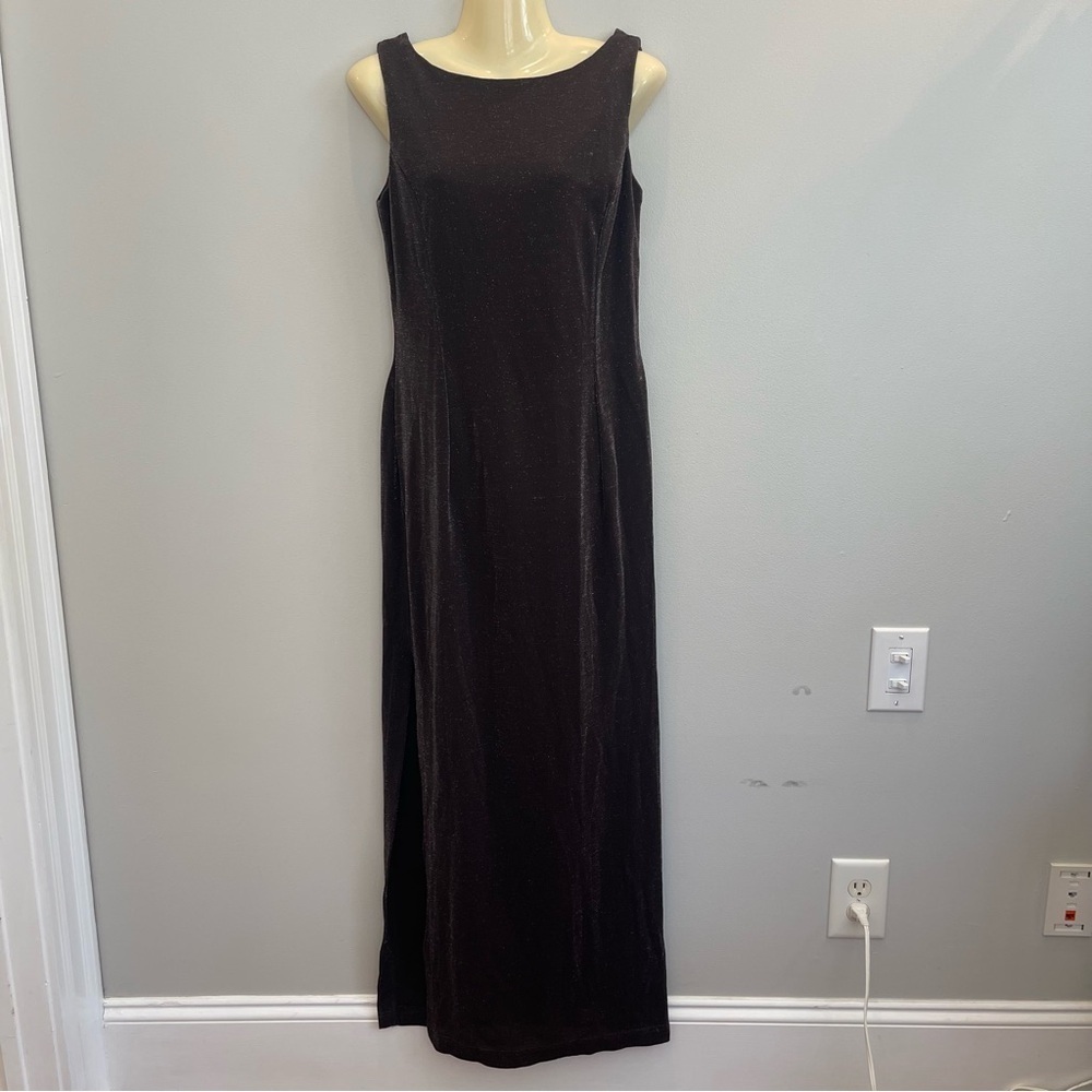 Scott McClintock Dress Size 12 Brown Sparkly Formal Maxi  Sleeveless Draped back